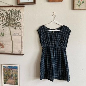 Black plaid smocked jumper mini dress